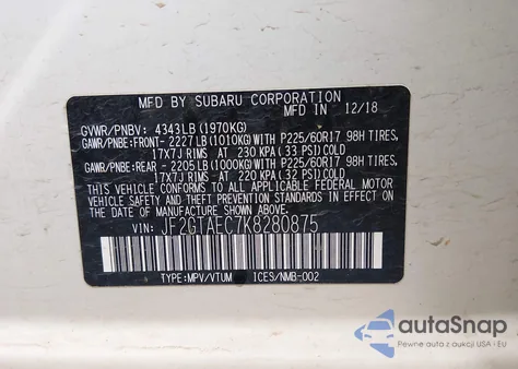 2019 Subaru Crosstrek 2.0I Premium из США, поврежденный, VIN JF2GTAEC7K8280875